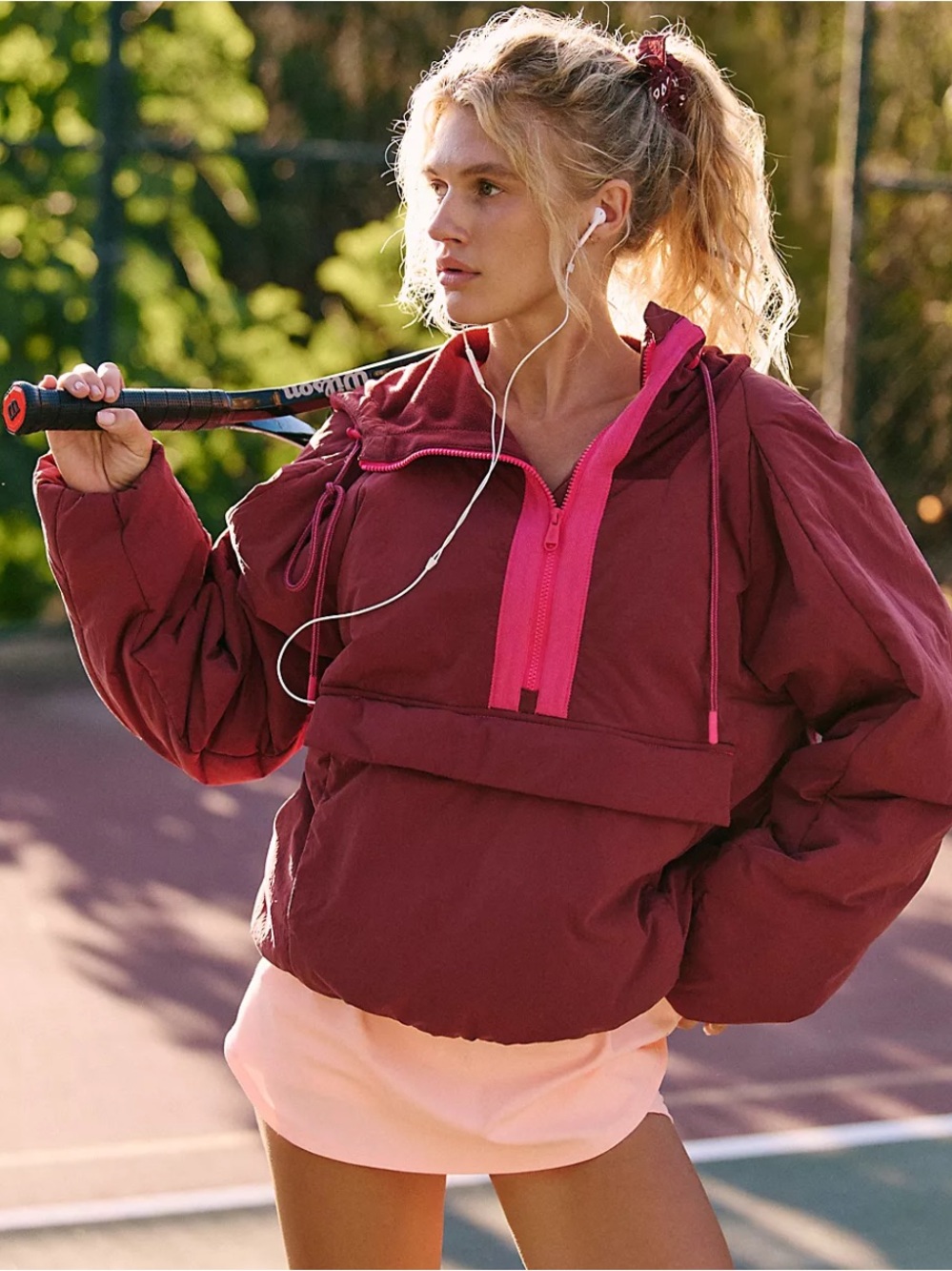 Free People In a Pillow Packable Puffer Pullover- Sour Cherry